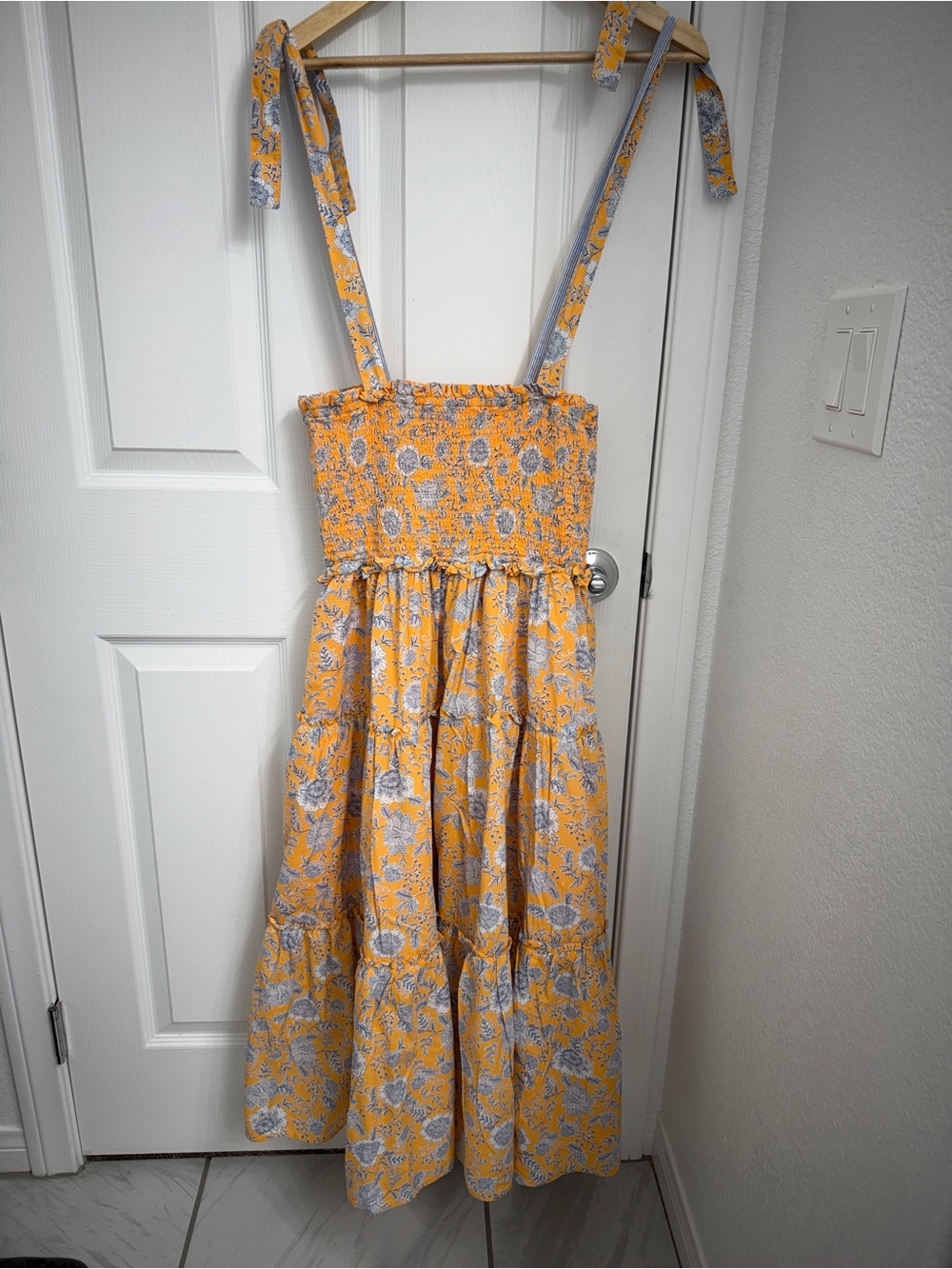 Nautica Yellow Floral Tie-Shoulder Maxi Dress